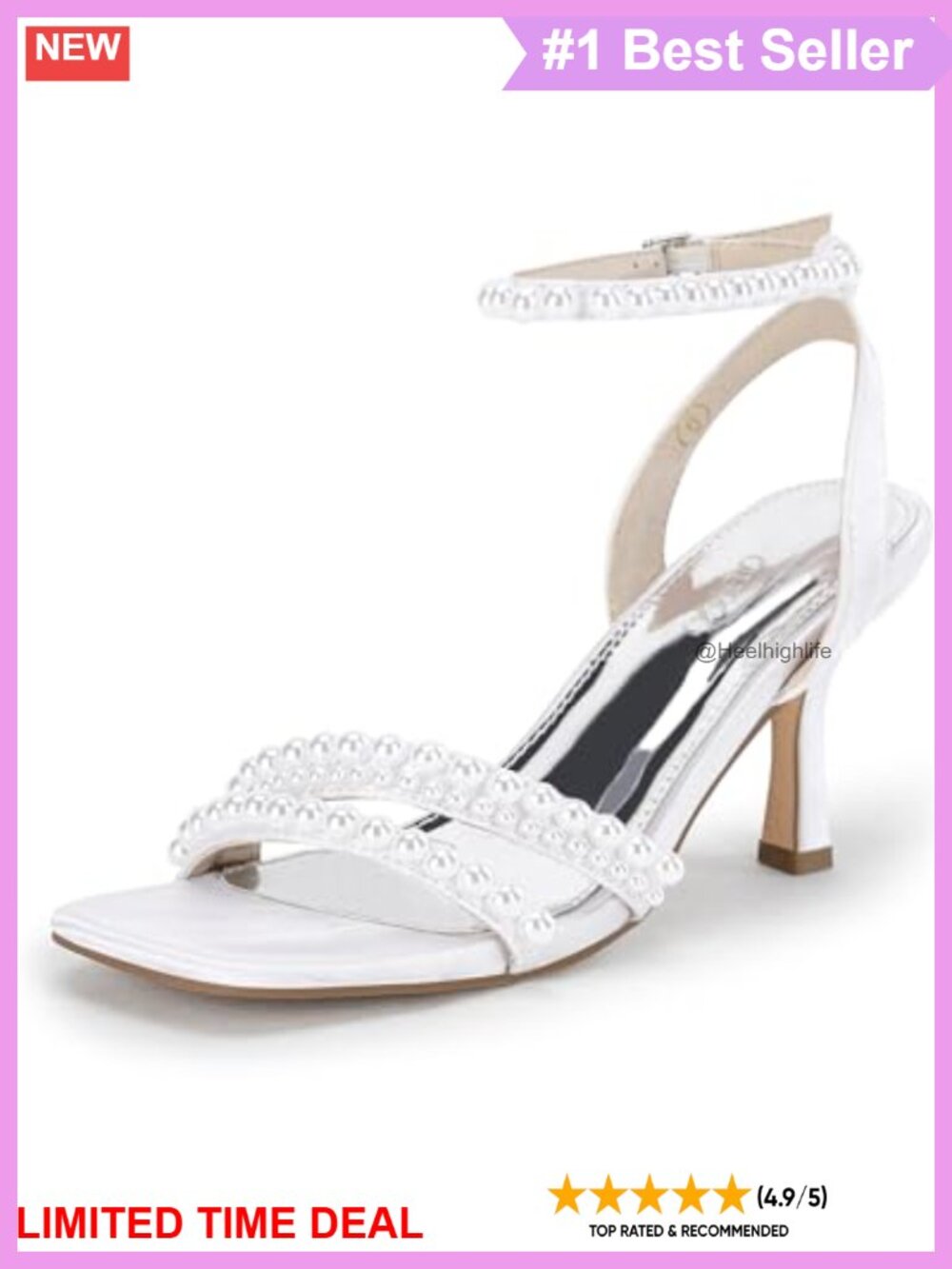 Pearl Kitten Heel Satin Ankle Strap Square Open Toe Dress Sandals
